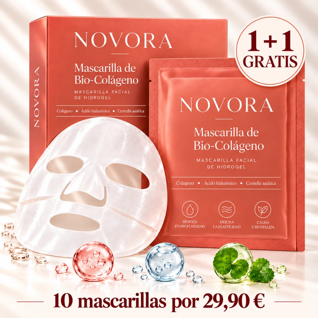 Mascarilla de Bio-Colágeno NOVORA 1+1 GRATIS - 10 mascarillas por 29,90 €
