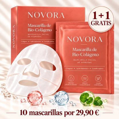 Mascarilla de Bio-Colágeno NOVORA 1+1 GRATIS - 10 mascarillas por 29,90 €